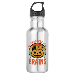 Halloween-Lehrer Gehirne Vintage Kürbis Eule Edelstahlflasche