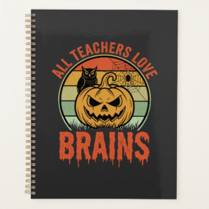 Halloween Lehrer Gehirne Vintage Kürbis Eule Planer