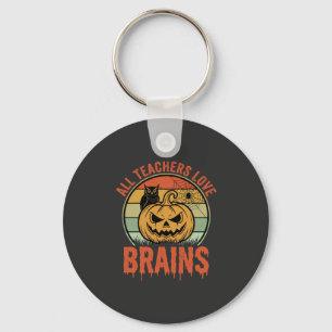 Halloween-Lehrer Gehirne Vintage Kürbis Eule Schlüsselanhänger