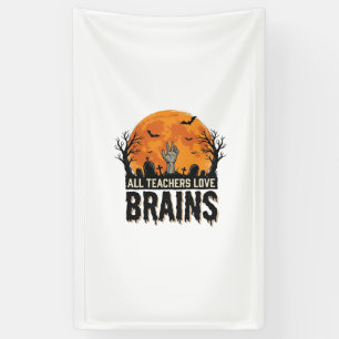 Halloween-Lehrer-Gehirne Vintage-Vektordesign_1 Banner