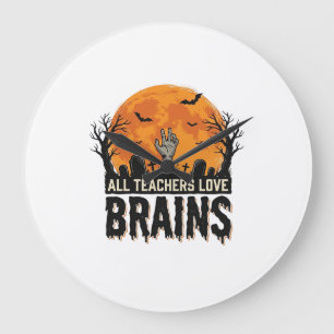 Halloween-Lehrer-Gehirne Vintage-Vektordesign_1 Große Wanduhr