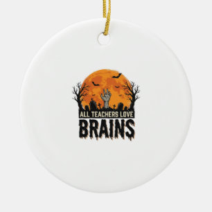 Halloween-Lehrer-Gehirne Vintage-Vektordesign_1 Keramik Ornament