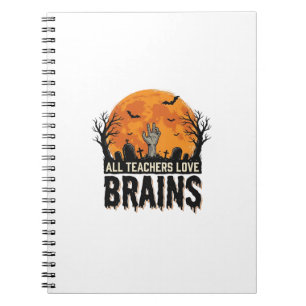 Halloween-Lehrer-Gehirne Vintage-Vektordesign_1 Notizblock