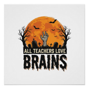 Halloween-Lehrer-Gehirne Vintage-Vektordesign_1 Poster