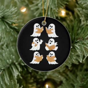 Halloween-Lehrer-Geist liest Bücher Bibliothekar Keramik Ornament