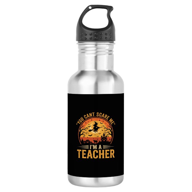 Halloween-Lehrer-Hexenkatze-Design Edelstahlflasche (Vorderseite)