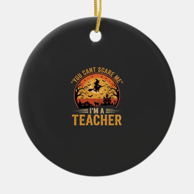 Halloween-Lehrer-Hexenkatze-Design Keramik Ornament (Vorne)