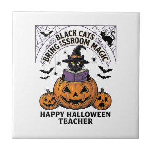 Halloween Lehrer Katze Vintage Kürbis Klassenzimme Fliese