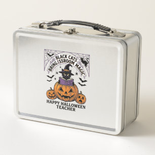 Halloween Lehrer Katze Vintage Kürbis Klassenzimme Metall Brotdose