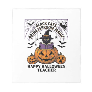Halloween-Lehrer-Katze Vintage-Kürbis-Klassenzimme Notizblock