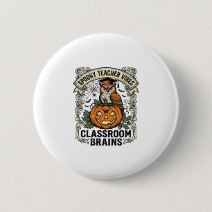 Halloween-Lehrer-Kürbis-Eule-Vintage-Schul-Shirt Button