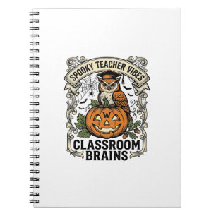Halloween-Lehrer-Kürbis-Eule-Vintage-Schul-Shirt Notizblock