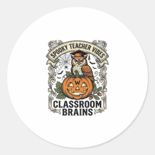 Halloween-Lehrer-Kürbis-Eule-Vintage-Schul-Shirt Runder Aufkleber