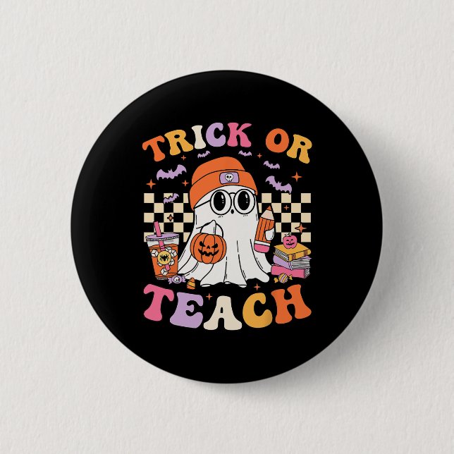 Halloween-Lehrer oder lehren Niedlicher Geisterkaf Button (Vorderseite)
