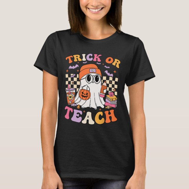 Halloween-Lehrer oder lehren Niedlicher Geisterkaf T-Shirt (Vorderseite)