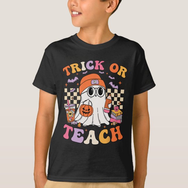 Halloween-Lehrer oder lehren Niedlicher Geisterkaf T-Shirt (Vorderseite)