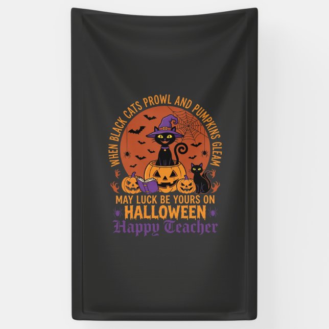 Halloween-Lehrer-Schwarze Katze Kürbis Glück Banner (Vertikal)