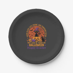 Halloween-Lehrer-Schwarze Katze Kürbis Glück Pappteller
