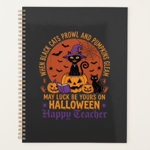 Halloween-Lehrer-Schwarze Katze Kürbis Glück Planer
