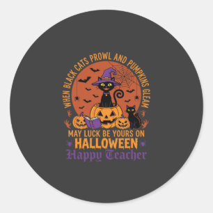 Halloween-Lehrer-Schwarze Katze Kürbis Glück Runder Aufkleber