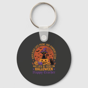 Halloween-Lehrer-Schwarze Katze Kürbis Glück Schlüsselanhänger