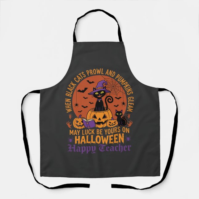 Halloween-Lehrer-Schwarze Katze Kürbis Glück Schürze (Vorderseite)