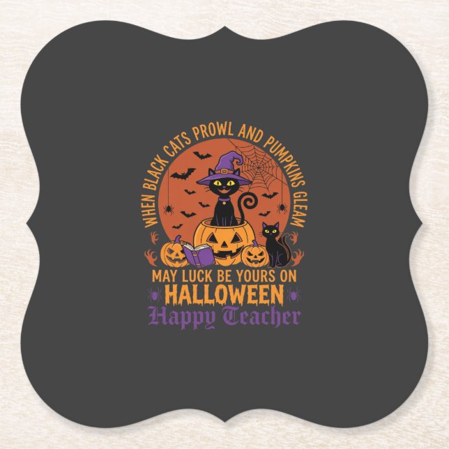 Halloween-Lehrer-Schwarze Katze Kürbis Glück Untersetzer (Vorderseite)