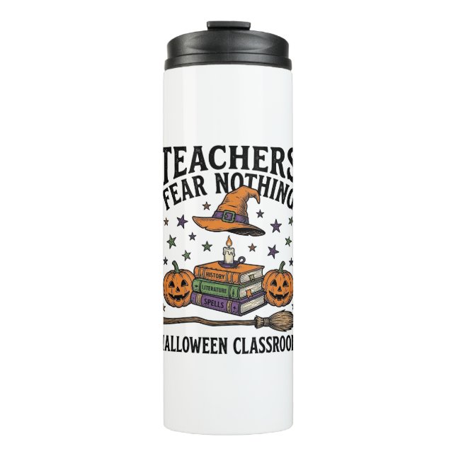 Halloween-Lehrer-Shirt mit Hexen-Büchern_1 Thermosbecher (Vorderseite)