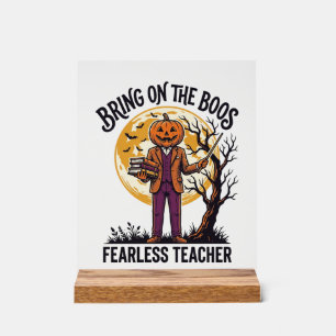 Halloween-Lehrer-Shirt Vintage-Gravur Kürbis  Acrylschild