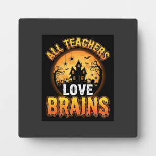 Halloween-Lehrer-Zombie-Gehirne-Horror-Mond-Design Fotoplatte
