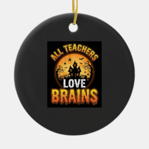 Halloween-Lehrer-Zombie-Gehirne-Horror-Mond-Design Keramik Ornament