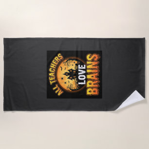 Halloween-Lehrer-Zombie-Gehirne-Horror-Mond-Design Strandtuch