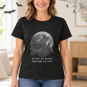Halloween-Lehrerin Hexe Vollmond Licht Schriftzug T-Shirt