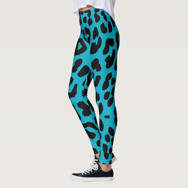 Halloween Leopard Print Black & Light Aquamarin Leggings (Links)