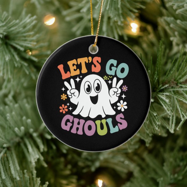 Halloween Let's Go Ghouls Ghost Retro-Kostüm Keramik Ornament (Baum)