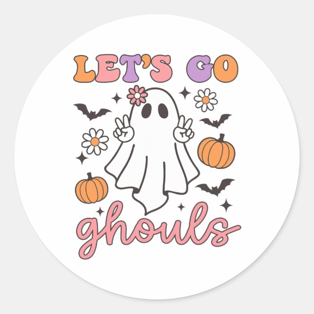 Halloween Let's Go Ghouls Ghost Retro Kostüm Wome Runder Aufkleber (Vorderseite)