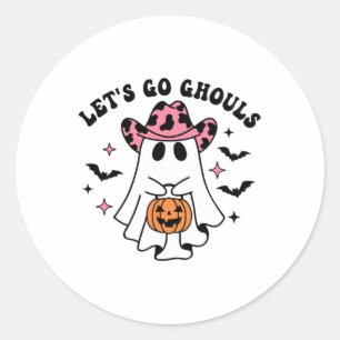 Halloween Let's Go Ghouls Ghost Retro Kostüm Wome Runder Aufkleber
