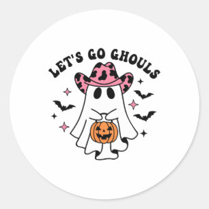 Halloween Let's Go Ghouls Ghost Retro Kostüm Wome Runder Aufkleber