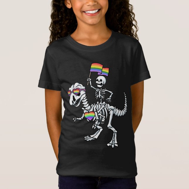 Halloween LGBT T Rex Dinosaur Skeleton Gay Pride T-Shirt (Vorderseite)