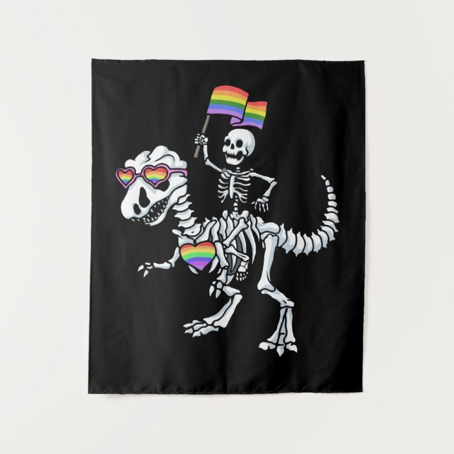 Halloween LGBT T Rex Dinosaur Skeleton Gay Pride Wandteppich (Vorderseite)