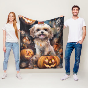 Halloween Lhasa Apso mit Kürbissen Gruselig  Fleecedecke