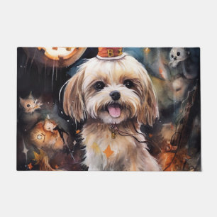 Halloween Lhasa Apso mit Pumpkins Beängstigend Fußmatte
