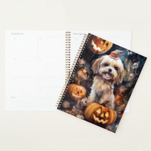 Halloween Lhasa Apso mit Pumpkins Beängstigend Planer