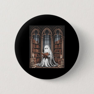 Halloween Librarian Ghost Reading Books Lovers Lib Button