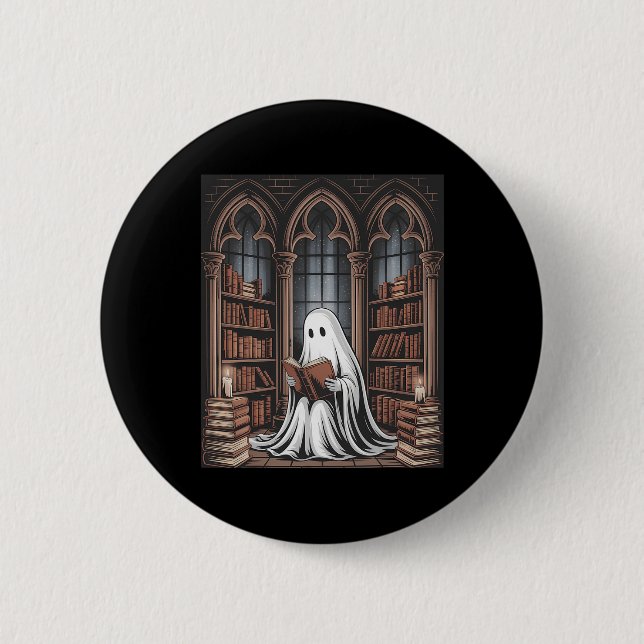 Halloween Librarian Ghost Reading Books Lovers Lib Button (Vorderseite)