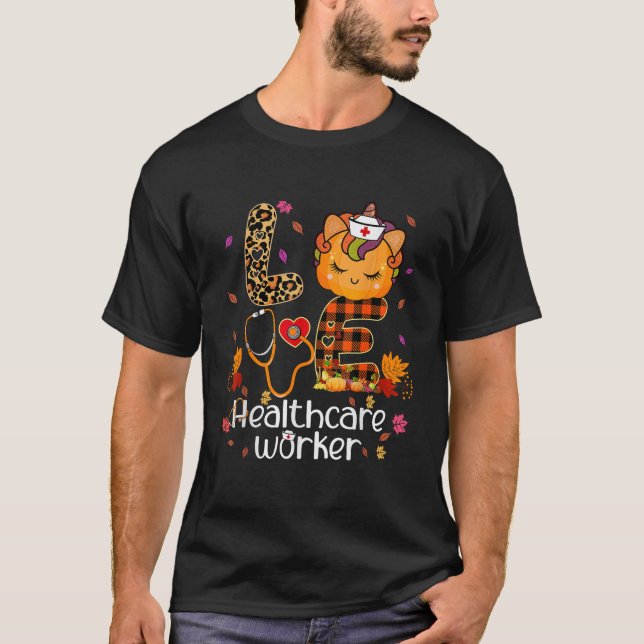 Halloween Liebe Healthcare Worker Unicorkin Pumpki T-Shirt (Vorderseite)
