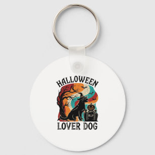 Halloween-Liebhaber-Hund-Hexenhut-Kürbis-Grabstein Schlüsselanhänger