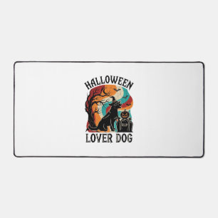 Halloween-Liebhaber-Hund-Hexenhut-Kürbis-Grabstein Schreibtischunterlage