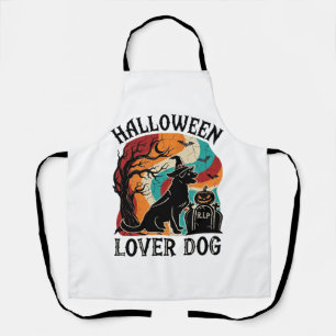 Halloween-Liebhaber-Hund-Hexenhut-Kürbis-Grabstein Schürze