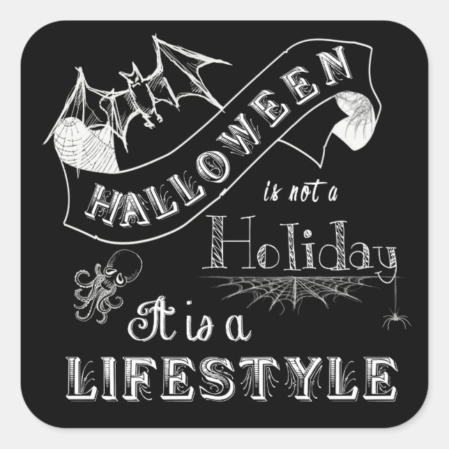 Halloween Lifestyle Chalk Art Quadratischer Aufkleber (Vorderseite)